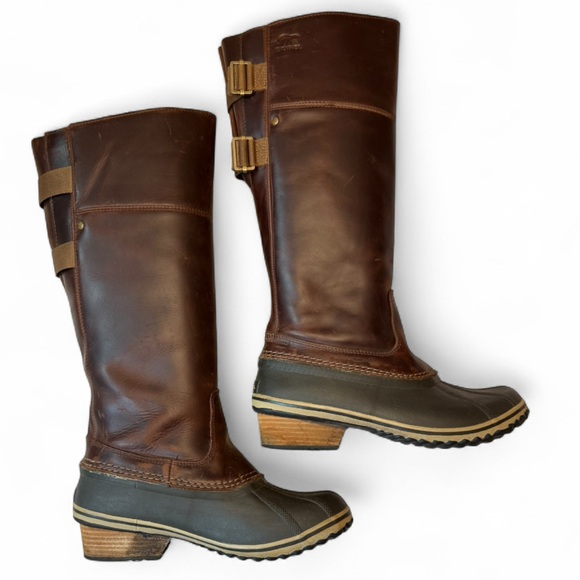 Sorel Slimpack II Riding Tall Duck Boots Brown Waterproof Leather Buckles Sz 9.5 - Picture 3 of 13